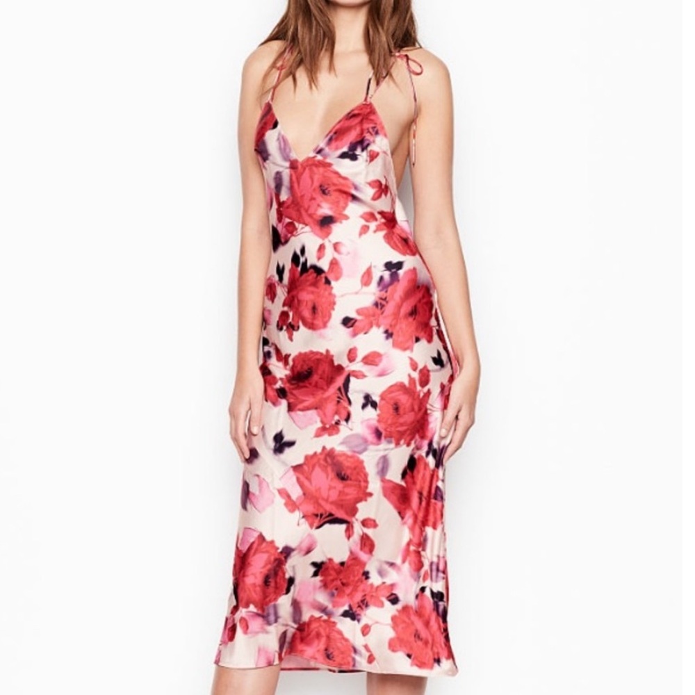 Victoria's Secret Red Rose Floral Slip Dress